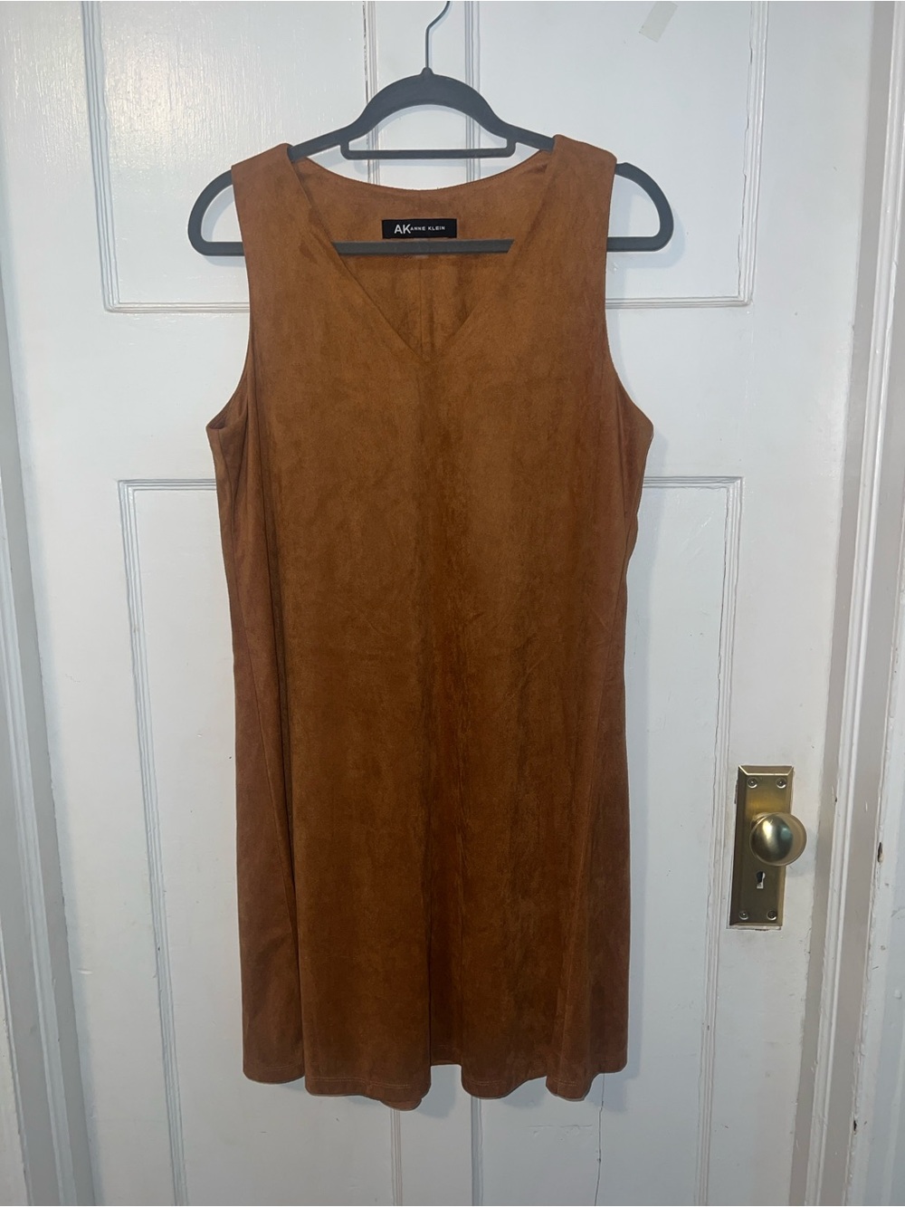 Anne Klein Rust Brown Faux Suede V-Neck Sleeveless Mini Dress